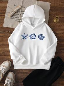 1件少女休闲印花套头卫衣，秋冬季学生青少年服装长袖加厚抓绒上衣 - 美丽的盛开花朵，热爱植物，趣味多彩的卫衣，激发每个孩子的想象力