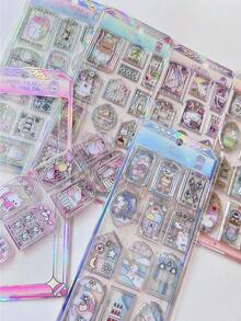 12-14pcs Glass Window Stickers, 3D Holographic Stickers, Laser Diary/Water Cup Decor