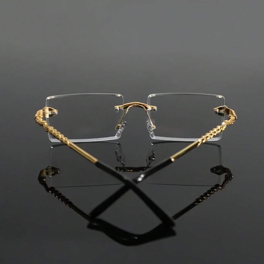 1 Pair Of Men's Rimless Glasses - Gold-Edged Transparent Lenses, Suitable For Daily And Formal Wear - Modern Simple Luxury Accessories - gương trơn không khung - Xem 1