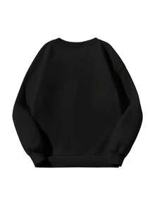 Fall/Winter 350g Y2K Women's Printed Relaxed Wide Fit Streetwear Round Neck Long Sleeve Hoodie - Black - View 3