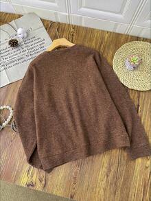 Damen Pullover in Große Größen mit Dackel-Muster, wärmende Kunstwollfaser, geeignet für Herbst/Winter, Herbstmode, warm, Oberbekleidung, Schulanfang, Erster Schultag 2026 Frühling - Braun - Übersicht 2
