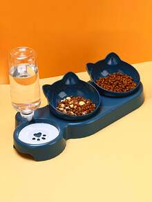1pc 3-In-1 Elevated Pet Bowl With 500ml Water Bottle - Automatic Dog And Cat Feeder - Feeding Station, Neck Protection Design, Comes With Gravity Water Bottle, Protects Neck, Cat Bowl, Cat Food Bowl, Dual Bowls Protect Cervical Spine, Automatic Water Bowl, Anti-Spill Cat Food Bowl, Pet Supplies, Self-Filling, Full But Not Overflowing, Cat Bowl Multi-Slot Rotatable Design, Detachable Design, Fully Washable