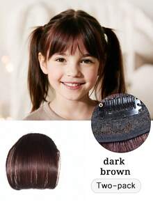 Children's Clip-On Bangs Wig With Sideburns, Heat-Resistant Fiber Invisible Air Bangs Extension, 3-Second Invisible, Suitable For Daily, Festival, Party Wear (Black/Brown/Light Brown)