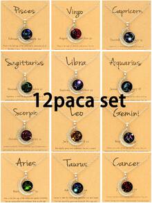 1pc-12pcs Retro Luminous Moon 12 Zodiac Signs Pendant Necklaces, Party Birthday Gifts & Daily Wear