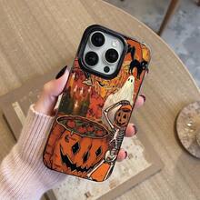Esta funda de teléfono de TPU con temática de Halloween presenta una lente negra lisa con esqueletos, calabazas, gatos y fantasmas.Es elegante y de moda, ofreciendo resistencia a la suciedad, a prueba de golpes y protección contra caídas.Es práctico y compatible con los modelos de  del 11 al 16, incluyendo las versiones Pro y Pro Max.Proporciona protección de alta calidad para tu teléfono y es un regalo perfecto para aniversarios, el Día de San Valentín o la temporada de regreso a clases para novios, novias, familiares, amigos y... - Negro - Ver 3