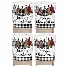 2PCS/4PCS/6PCS Christmas Chair Covers, Black & White Buffalo Plaid, Brown Leopard, Christmas Tree Pattern Chair Backs, For Home, Hotel, Restaurant, Holiday Party Decoration (50cm*60cm) - Multicolor - View 9