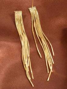 1 Pair Women's Fashionable Elegant Copper Chain Tassel Earrings