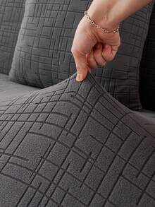 1件装现代简约全覆盖弹力防滑沙发套 - 四季通用提花天鹅绒保护套，宠物友好，防污防刮，适用于1-5座沙发（不含枕套） - 深灰色 - 查看 7