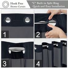 Cortina de Ducha Sin Ganchos con Forro a Presión, 183x190 cm |   Tejido Waffle Impermeable y Antimoho |   para Bañera o Ducha |   Fácil Instalación, Protección Total Salpicaduras (Azul Oscuro) - Azul oscuro - Ver 3