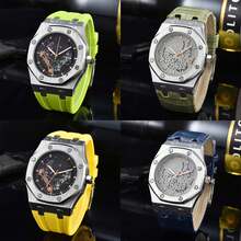 A Fully Automatic Mechanical Men's Watch, Royal Oak Brand Hexagonal Steel Strap Watch, With Mechanical Hollow Out, Silicone Strap, Hollow Dial, Classic Fashion, Gift Giving(Some Styles Are Random)