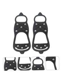 2双/4双防滑冰爪，耐用冰雪抓地力鞋/靴，带8个钢钉冰爪 - 黑色 - 查看 4