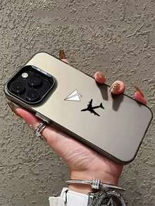 1pc Creative Paper Airplane Silver Tone Phone Case Compatible With Iphone 17/16 Pro Max/15 Pro/14 Pro Max/13/12/11, Dual Layer, Protective Cover - Black - View 2