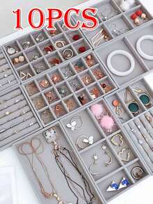 10pcs/Set Jewelry Tray, Jewelry Display Organizer Trays, Stackable Jewelry Tray, Drawer Jewelry Tray, Elegant Jewelry Organizer Tray, Portable Jewelry Stand, Grid Jewelry Tray, Jewelry Storage Tray, Jewelry Box, Jewelry Organizer, Drawer Storage Box, Suitable For Earrings, Necklaces