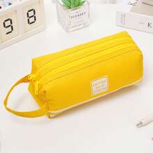 1pc Korean Style Dual Layer Oxford Cloth Handheld Stationery Bag, Spacious Capacity Zipper Pencil Case For Students - Multicolor - View 15