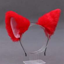 1 件动物派对，带蝴蝶结的毛茸茸耳朵头带，可爱的猫耳头饰，适合角色扮演、化妆舞会、万圣节、全年
