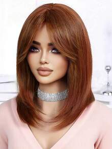 18 Inch Women's Orange Red Wig, Multi-Layer Long Wig With Curtain, Heat Resistant Synthetic Fiber Wig - Burnt Orange - View 2