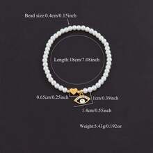 1pc New Classic Eye Heart Initial Pendant Beaded Bracelet For Women - White - View 2