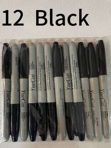 Marcadores Permanentes Pretos - Ponta Grossa, Tinta de Secagem Rápida Sem Sangramento, Linha Larga - Para Arte, Escritório e Materiais Escolares