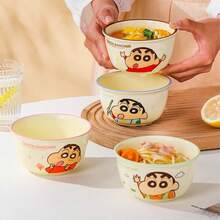 CRAYON SHINCHAN Nuevo tazón de arroz fresco de Crayon Shin-Chan, tazón beige lindo, vajilla de cerámica de dibujos animados de alta calidad