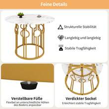 Round Dining Table (76cm), Kitchen Table, Round Coffee Table For 4 People, Suitable For Dining Room, Living Room, Metal Table Legs, MDF Marble Table Top, Gold Legs