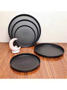 1 件黑色圆形托盘，简约家居储物、花盆底座和烛台 - 黑色 - 查看 6