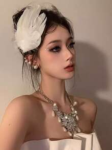 2个优雅羽毛发夹 - 珍珠羽毛设计，浪漫发夹，新娘头饰，公主舞会发饰，芭蕾舞风格羽毛发夹，适合女性和女孩，舞蹈表演，新娘，角色扮演，派对，也是送给家人和朋友的完美礼物，情人节配饰，婚礼发饰 - 彩色 - 查看 3