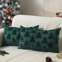 1pc Christmas Decoration Soft Faux Fur Plush Christmas Pillow Cover, Suitable For Living Room Bedroom Sofa, Pillow Insert Not Included - Green - View 6