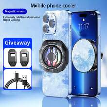 A Black Magnetic Suction&Back Clip Semiconductor Mobile Phone Cooling Fan, Mobile Phone Cooler, ABS+Ice Porcelain Material, Dual Cooling, Three Speed Wind Speed Adjustment, Color Lighting, Mobile Phone Cooling Product, Mobile Phone Fan, Suitable For Various Mobile Phones And Tablets, Etc. Christmas Gifts, Camping Equipment.