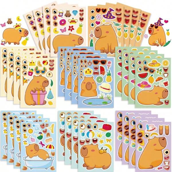 8 pièces/16 pièces Autocollants de dessin animé de capybara, puzzle DIY pour enfants et adultes