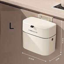 Kitchen Wall-Mounted Trash Can, Bathroom Hanging Trash Can With Sliding Lid, Large Capacity Trash Can With Lid, Storage Bin - Multicolor - View 3