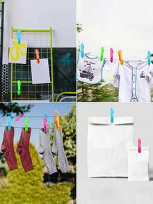 12/24/48件彩色塑料衣夹，洗衣用重型衣夹，晾衣绳夹，户外用小型彩色夹子，晾衣绳照片夹，食品包装夹 - 彩色 - 查看 6