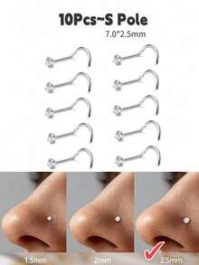 10/12/15 piezas Anillos para la nariz de acero inoxidable Tornillos Joyería de perforación 2mm Unisex Baja alergia Accesorios de perforación de la nariz, Adecuado para trabajo, escuela, citas, fiestas, uso diario - Plateado - Ver 18