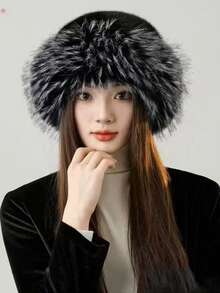 Classic Autumn/Winter New Solid Color Fashionable Wide Brim Bucket Hat For Women, Autumn/Winter Thickened Plush Hat, Versatile, Petite, Casual, Polyester Fiber Fuzzy Decor, Autumn/Winter Winter Warm