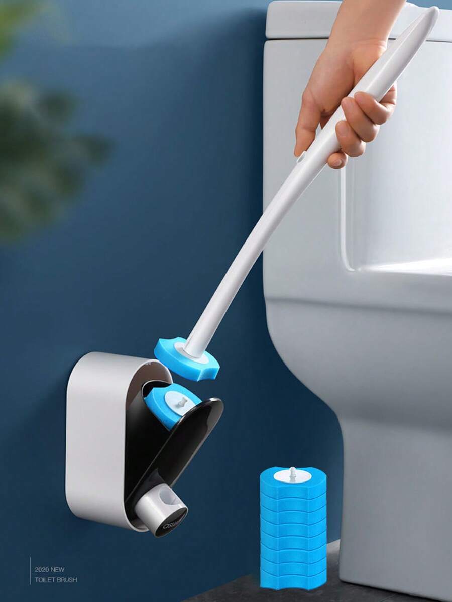 Disposable Toilet Brush Set, Long Handle Toilet Cleaning Brush With Replaceable Brush Head, No Drilling Required For Use - Multicolor - View 1