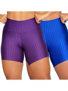 Women's 3D Basic Spring Summer Gym Shorts Kit - PURPLE+ROYAL - View 2