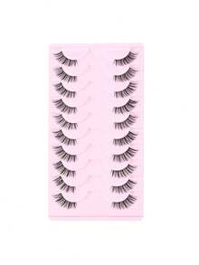 10 أزواج من رموش مستعارة طبيعية نصفية، رموش عين القطة ذات الشريط الشفاف، رموش كثيفة ناعمة وخفيفة مصنوعة من الصوف الاصطناعي ثلاثية الأبعاد