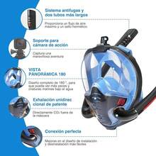 Máscara de Esnórquel Doble de Cara Completa para Niños/Adultos,Visión 180 °   Panorámica, Máscara Anti-Fugas Respiración Libre, Antifugas y Antiniebla Juego de Esnórquel Seco - azul - Ver 11