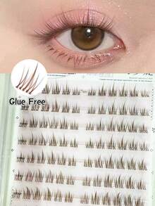 120 件焦糖棕色无茎向日葵无胶假睫毛，透明自然分段自粘 C 型卷睫毛 - C - 查看 2