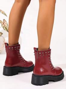 Botas cómodas y casuales de suela gruesa, hechas a mano con hebilla y elástico, de color rojo/negro, con tacón grueso y cuña, nuevas para otoño/invierno