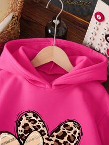 Toddler Girls' Cartoon Pattern Warm Hooded Sweatshirt - Hot Pink - View 5