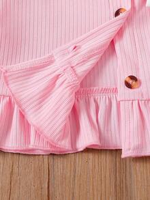 coviviky Set de 2 piezas de conjunto de moda para niñas, cárdigan con ribete de volantes y decoración de moño, y vestido sin mangas con estampado floral y letras para niños