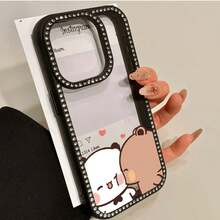Funda para teléfono con diseño de osito adorable, doble cara, 3 en 1. Compatible con phone 16 Pro Max, 16, 15 Pro, 14, 14 Plus, 14 Pro, 13, 13 Pro, 12 Pro, 11 Pro y Pro Max. Suave, resistente a caídas y manchas. Ideal para hombres y mujeres. - Negro - Ver 1