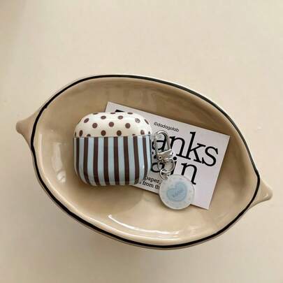 Ins Korean Style Blue & Brown Striped Polka Dot Protective Case For AirPods 4, Pro 2, New 3, Anti-Fall Wireless Bluetooth Earphones Case For Women