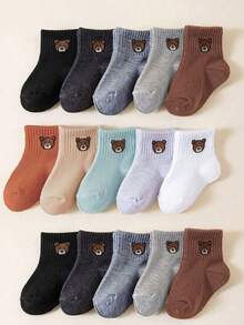 10双可爱小熊婴儿袜，适合幼儿男女宝宝，柔软黑白配色，新生儿袜，婴儿派对装饰袜，秋冬季保暖短袜，万圣节圣诞节礼物 - 彩色 - 查看 3