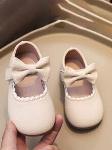 Cute Solid Color Bowknot Decor Mary Jane Shoes For Girls, Lightweight Non-Slip Soft Flat Shoes For All Seasons