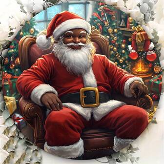 Charming Black Santa Claus Retro Metal Sign - 8x8inch