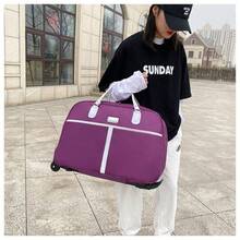 Ladies' Large Capacity Travel Luggage, Portable And Lightweight Wheeled Luggage, Korean Style Short Distance Folding Checked Box - Purple - View 3