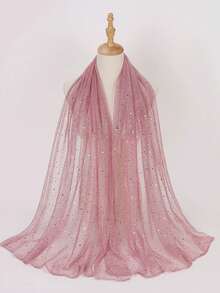 1 pezzo Sciarpa bandana leggera da donna con paillettes di colore unito, foulard, hijab mediorientale, scialle decorativo, adatto per uso quotidiano