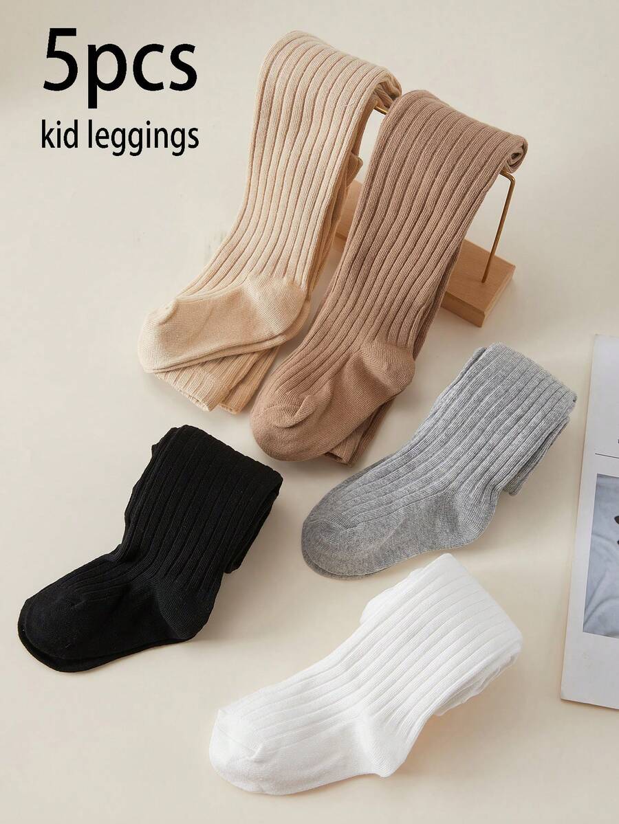5pcs/Pack Girls Ribbed Tight Leggings, Versatile All-Match Wear, Suitable For School Uniform, Outdoor Activities