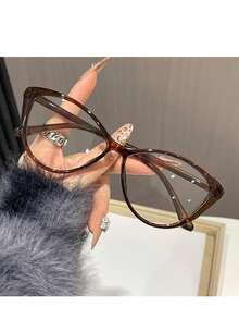 1 Pair Women's Blue Light Inhibiting Eyewear - Vogue Cat Eye Big Frame Glasses For Computer Use & Vision Protection | Back To School, Fall, Christmas - Black - View 5